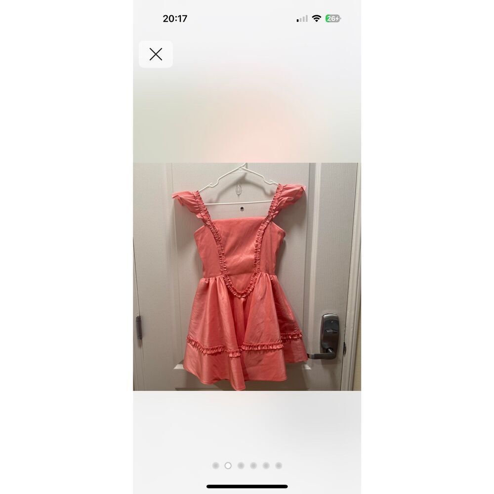 Maison Amory Coral Pink Ruffle Mini Dress | Summer Party size S Preloved - Picture 3 of 5